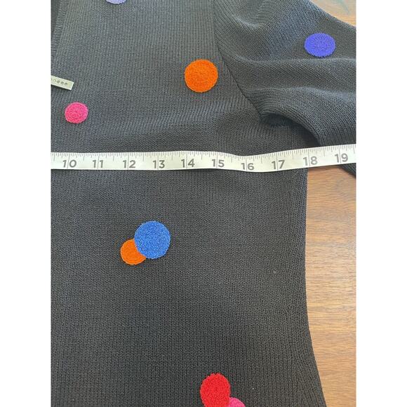 JSS Woman Knit Wear Blazer S Black/Embroidered colorful circles Wool blend USA - Picture 11 of 13